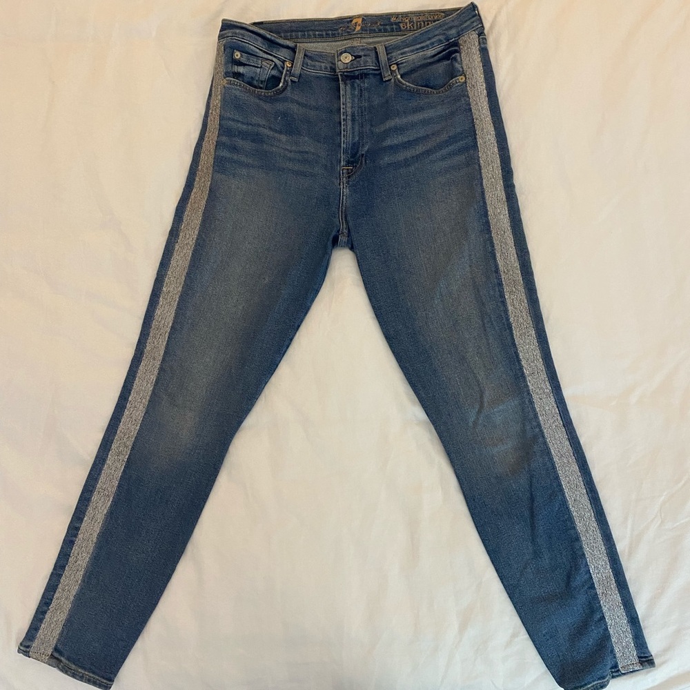7 Jeans High Waist Skinny Ankle with Silver Detail